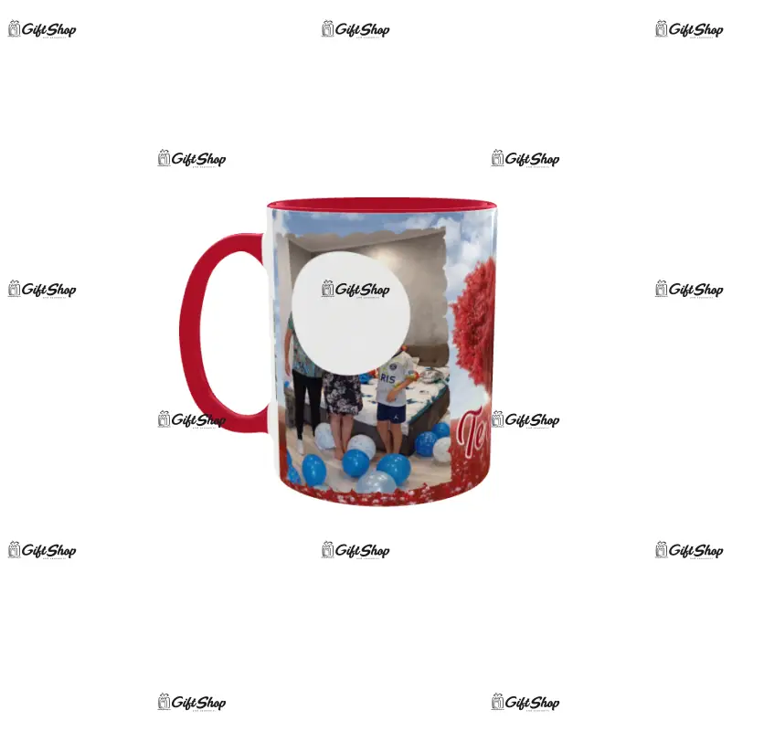 Te iubim, cana din ceramica, 330ml, personalizata cu 2 poze si text model 3372